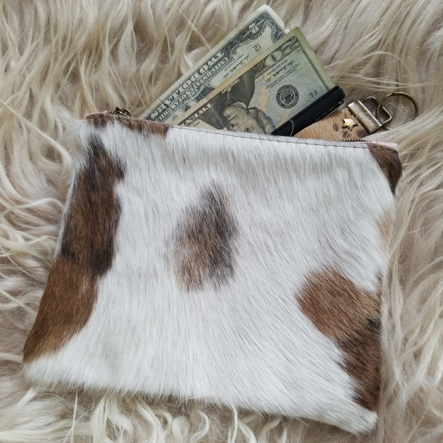 Cowhide Zipper Pouch