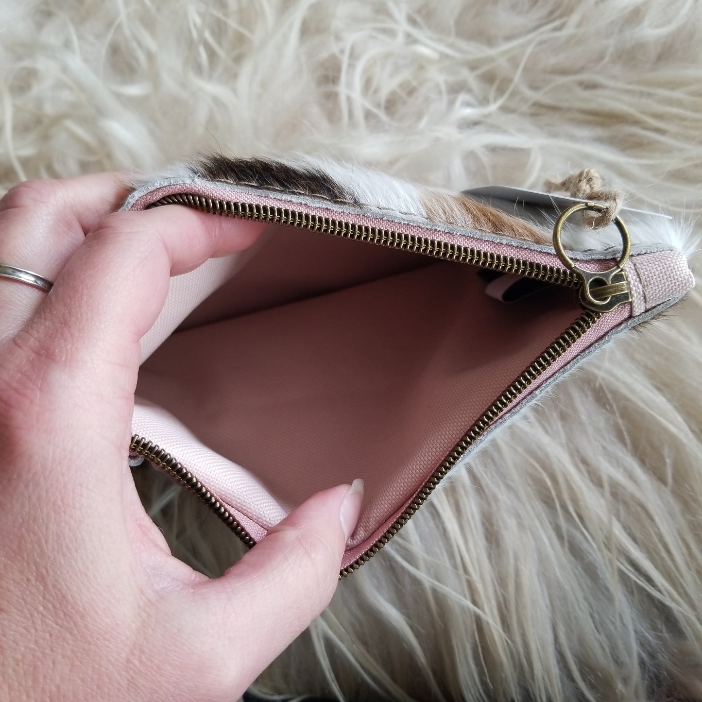 Cowhide Zipper Pouch