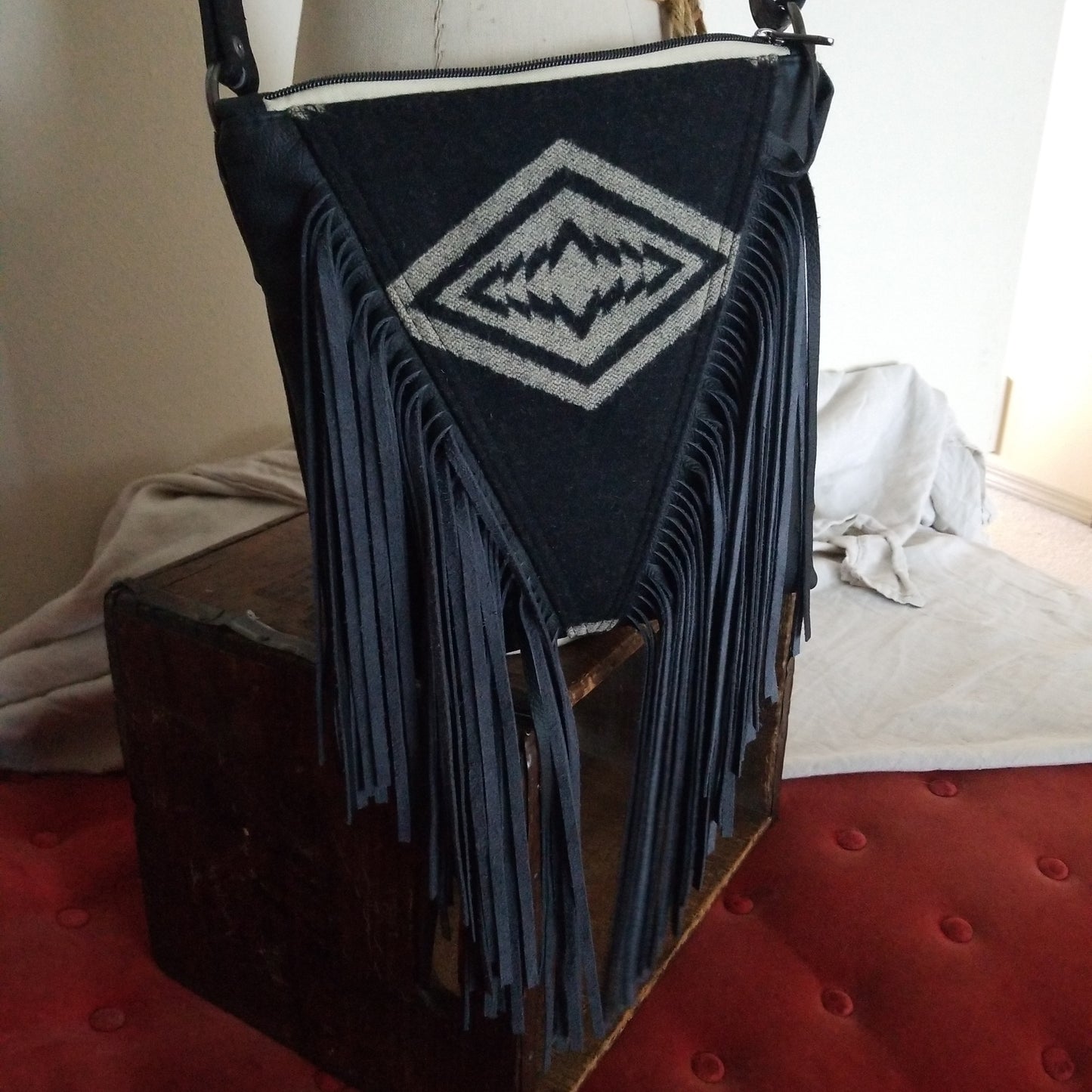 Harding Black/Tan Fringe Purse
