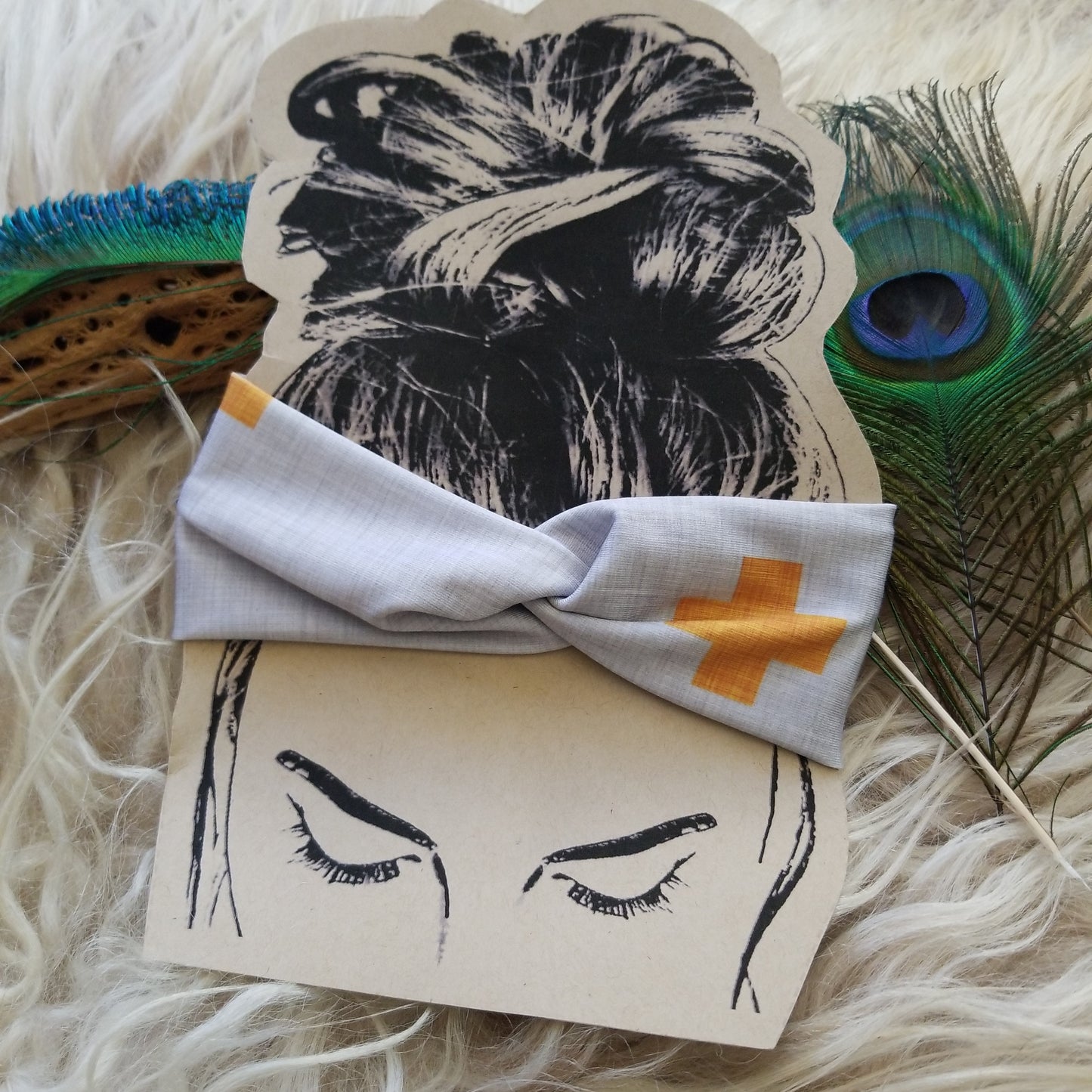 Grey with Mustard Cross Headband
