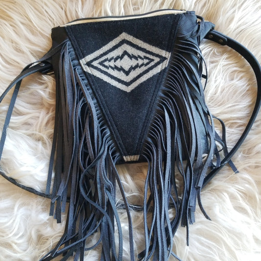 Harding Black/Tan Fringe Purse